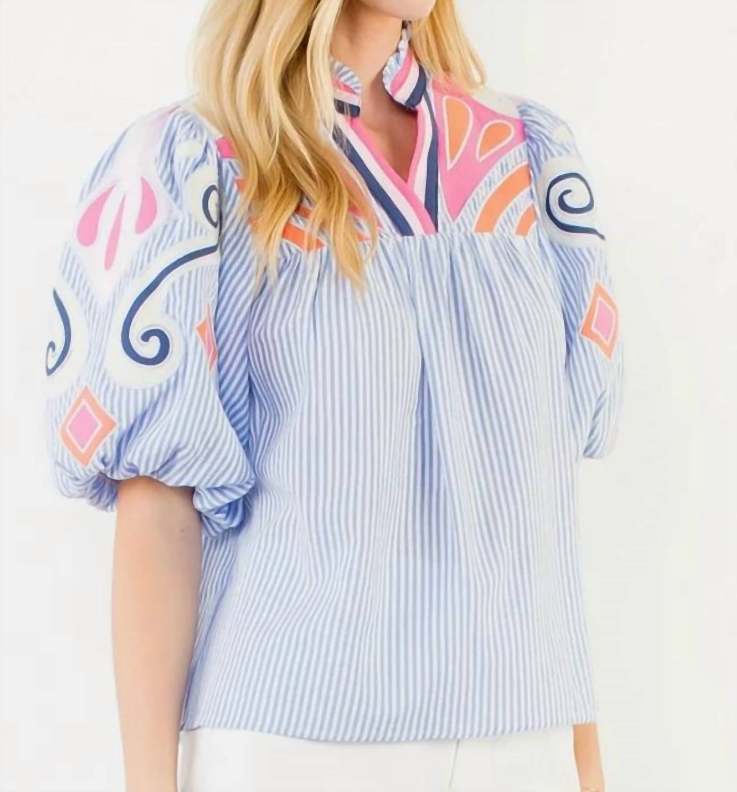 Thml - Puff Sleeve Embroidery Textured Top