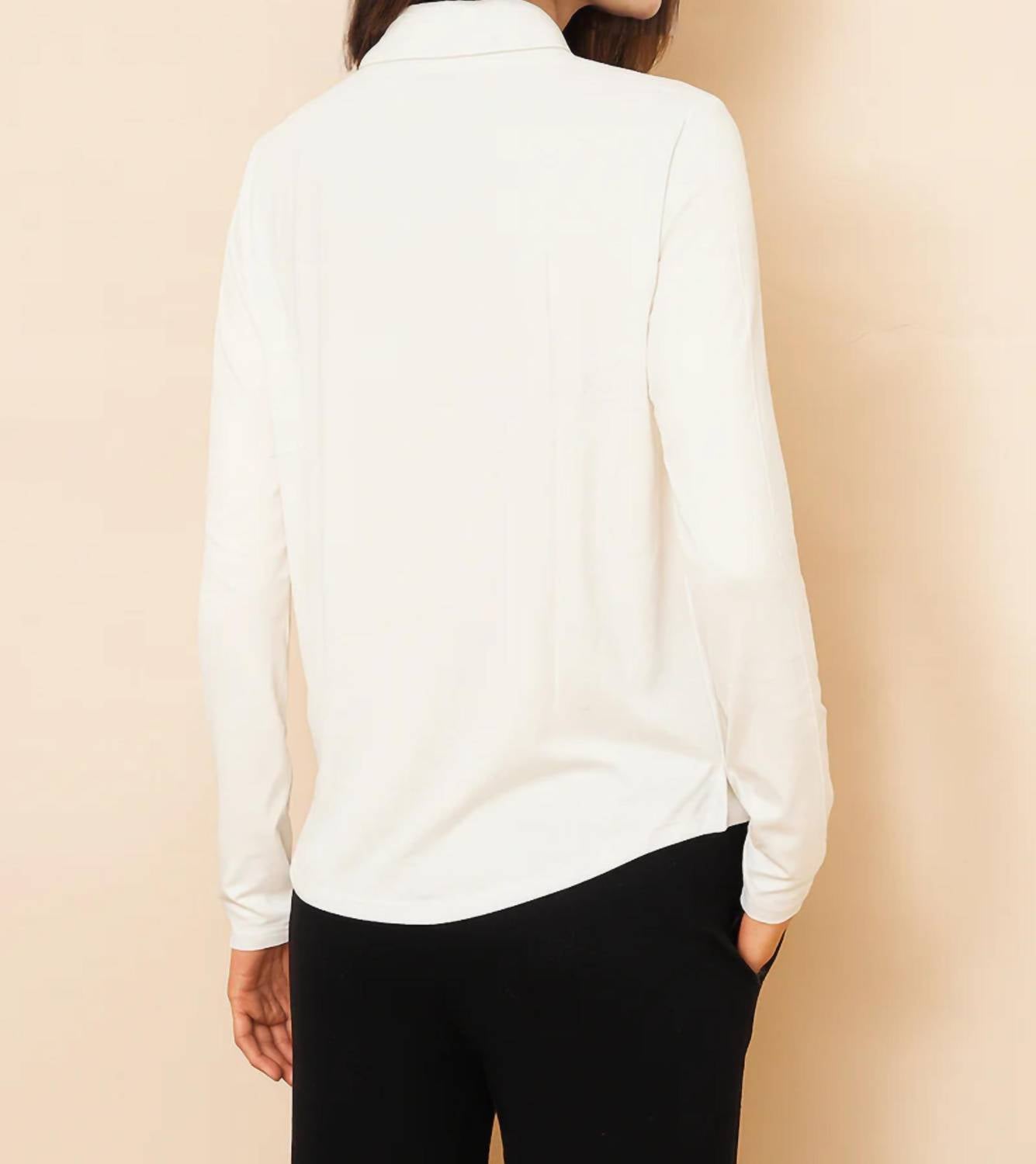 MAJESTIC FILATURES Soft Touch Semi Relaxed Button Down Shirt in blanc - women's shirt - alternate view