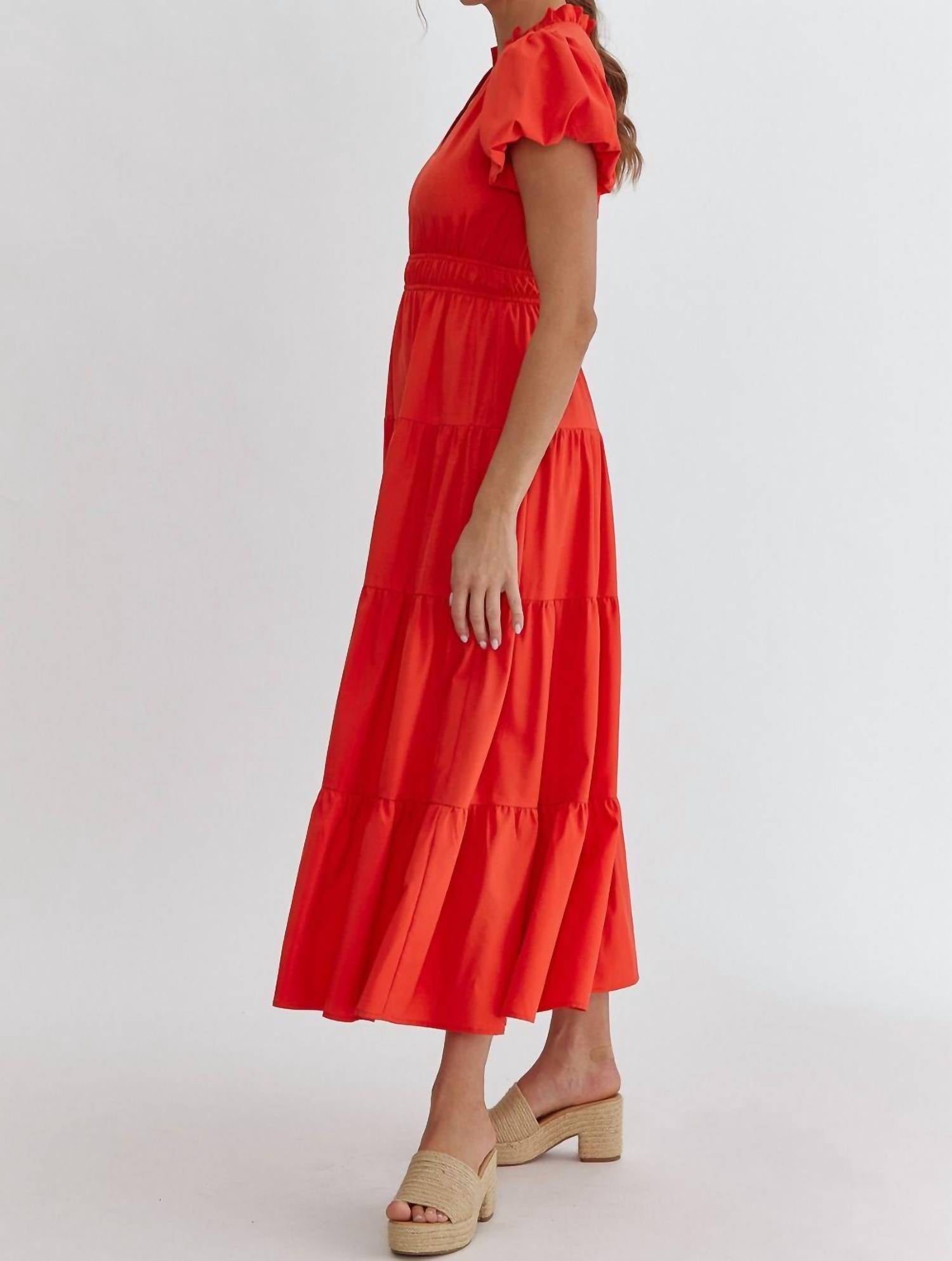 entro Bubble Sleeve V-neck Tiered Dress - women's dress - alternate view