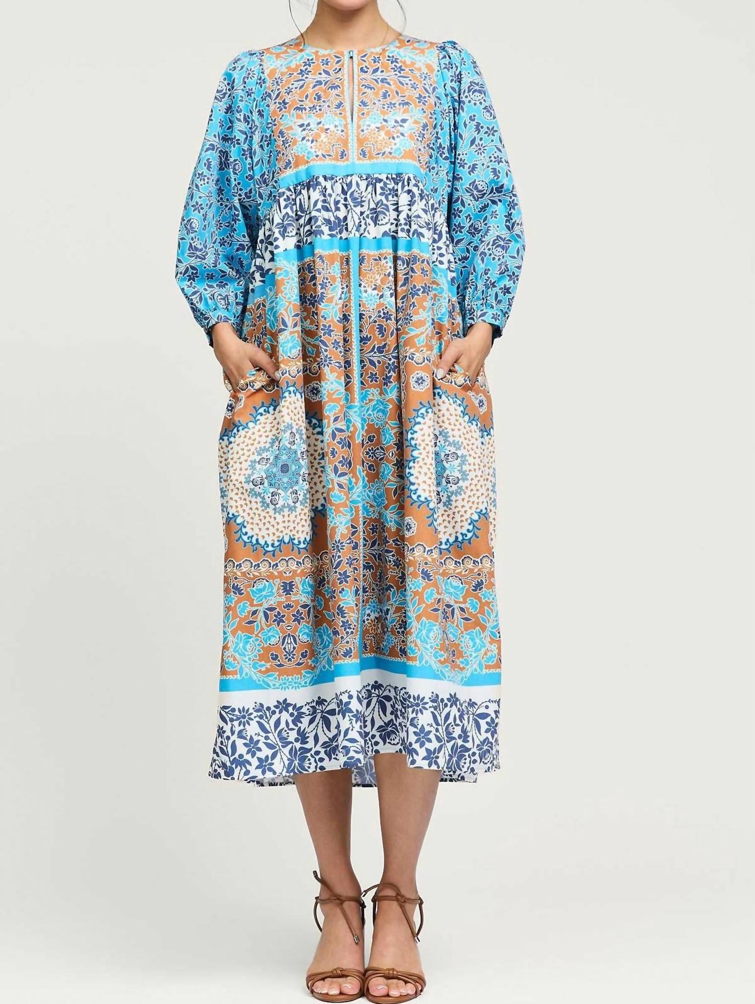 Current Air - Boho Patchwork Print Midi Dress