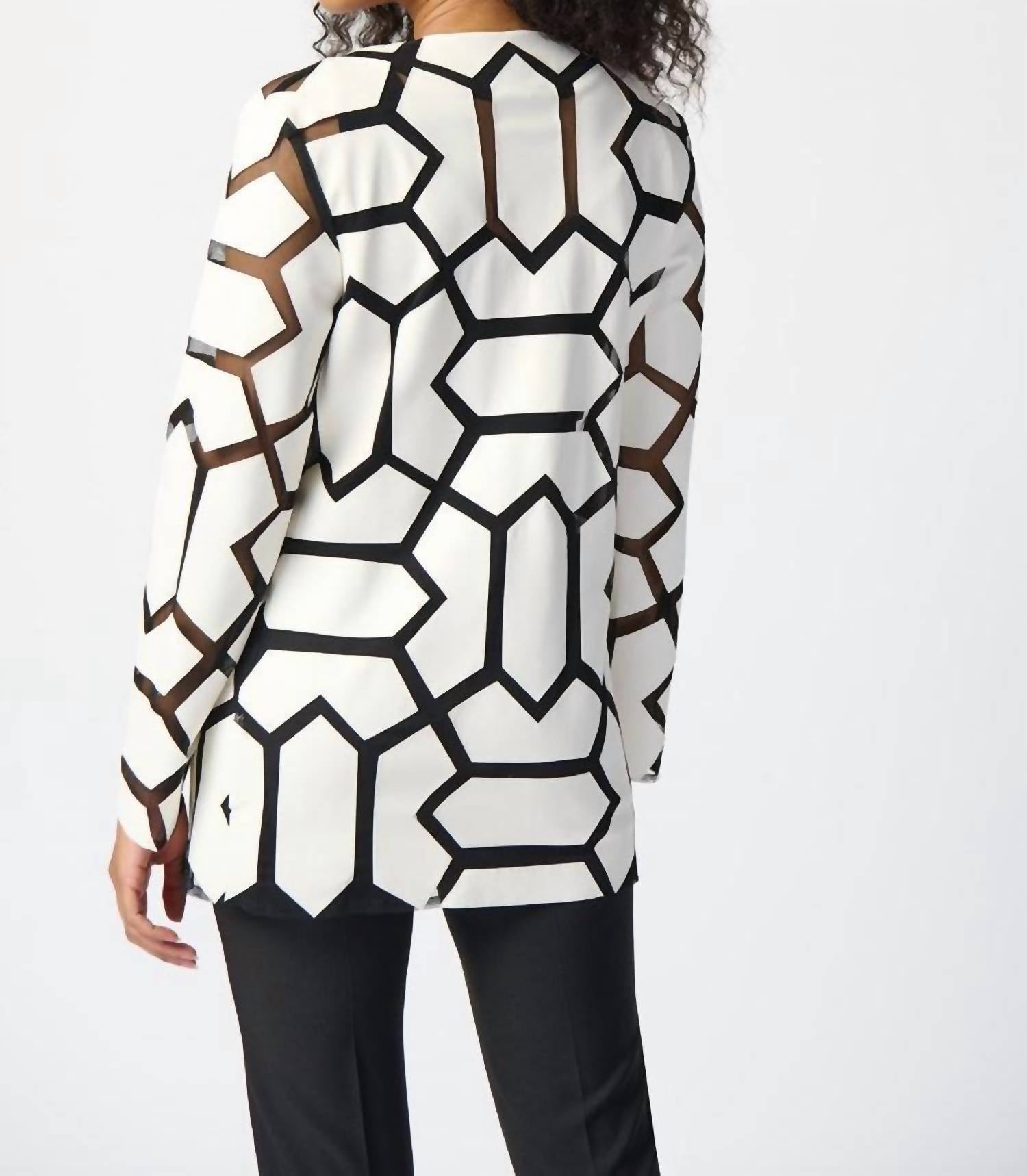 Joseph Ribkoff Lyssa Laser-cut Leatherette On Mesh Jacket in vanilla and black - women's jacket - alternate view