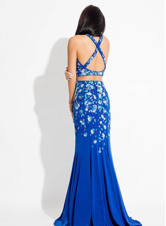 Rachel Allan - Two-piece Beaded Jersey Prom Gown