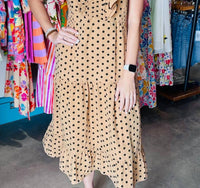Reminiscence - Ruched Cotton Polka Dot Midi Dress