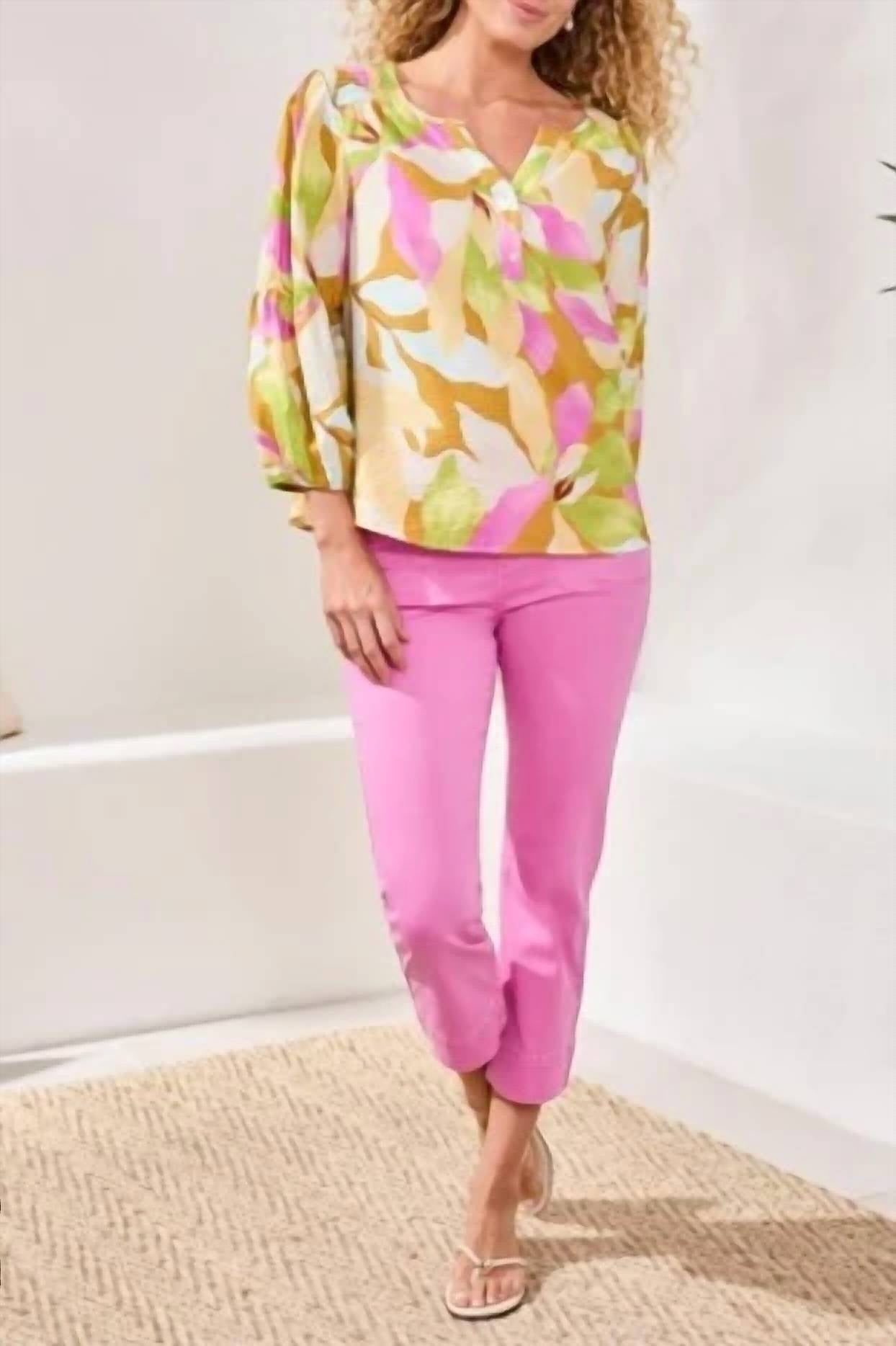 Tribal - Printed Challis Smocked Yoke Blouse