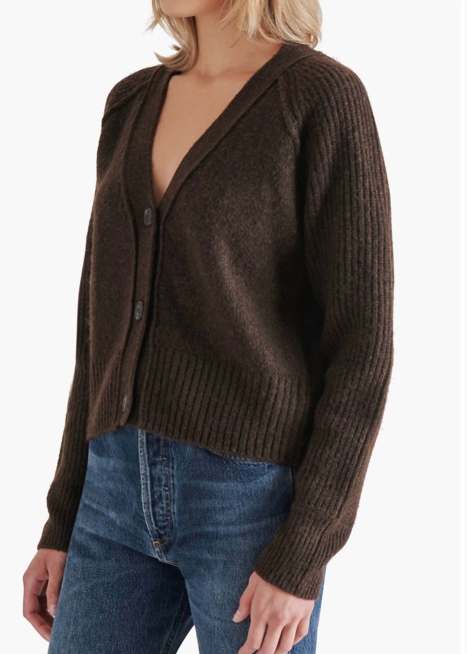 STEVE MADDEN Beckie Cardigan in chestnut 1 - women's cardigan - detail view