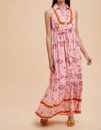 In-Loom - BORDER PRINT COLLARED BUTTON DOWN MAXI DRESS