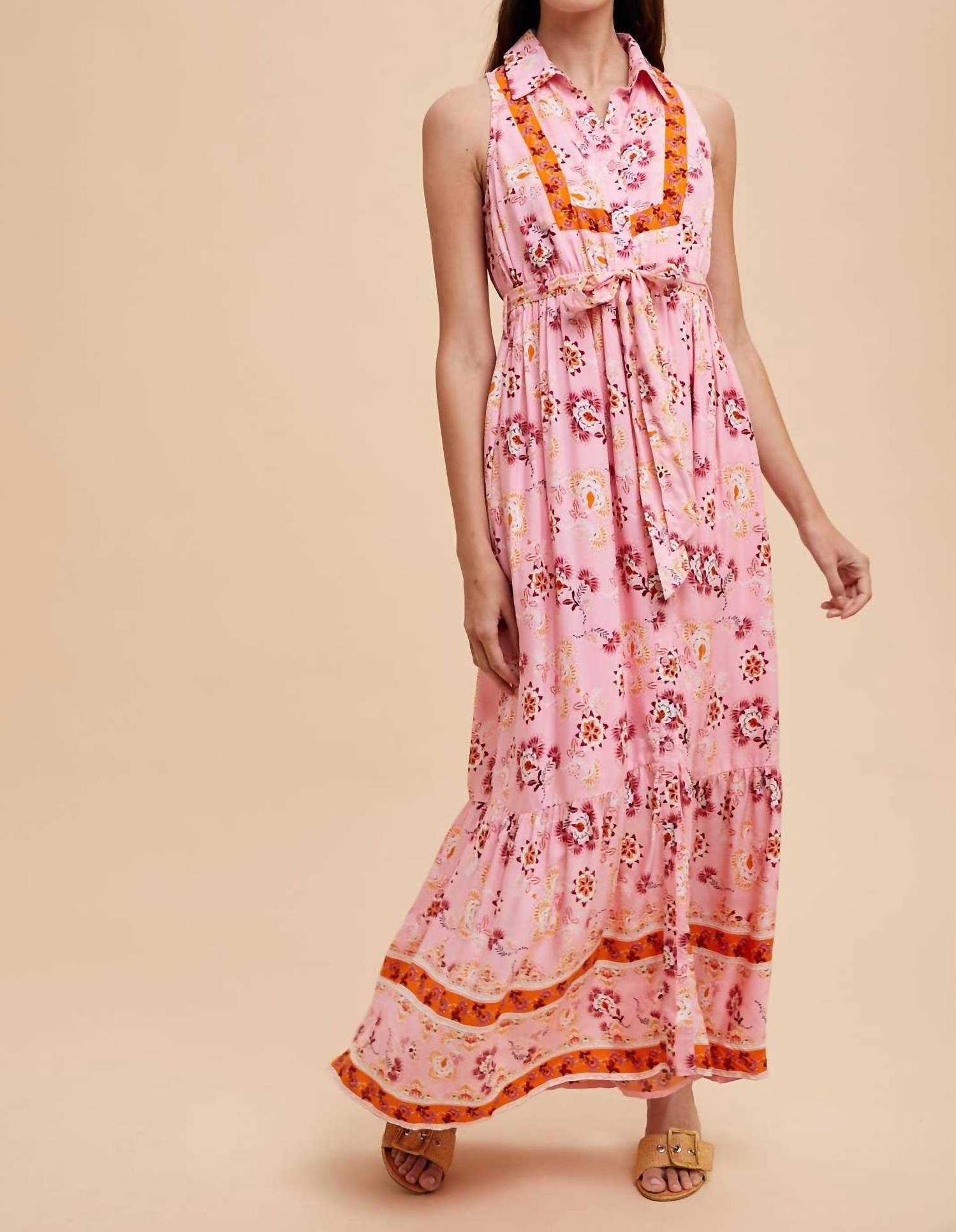 In-Loom - BORDER PRINT COLLARED BUTTON DOWN MAXI DRESS