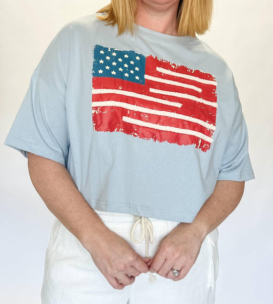 Peach Love - Vintage USA Flag Crop Tee