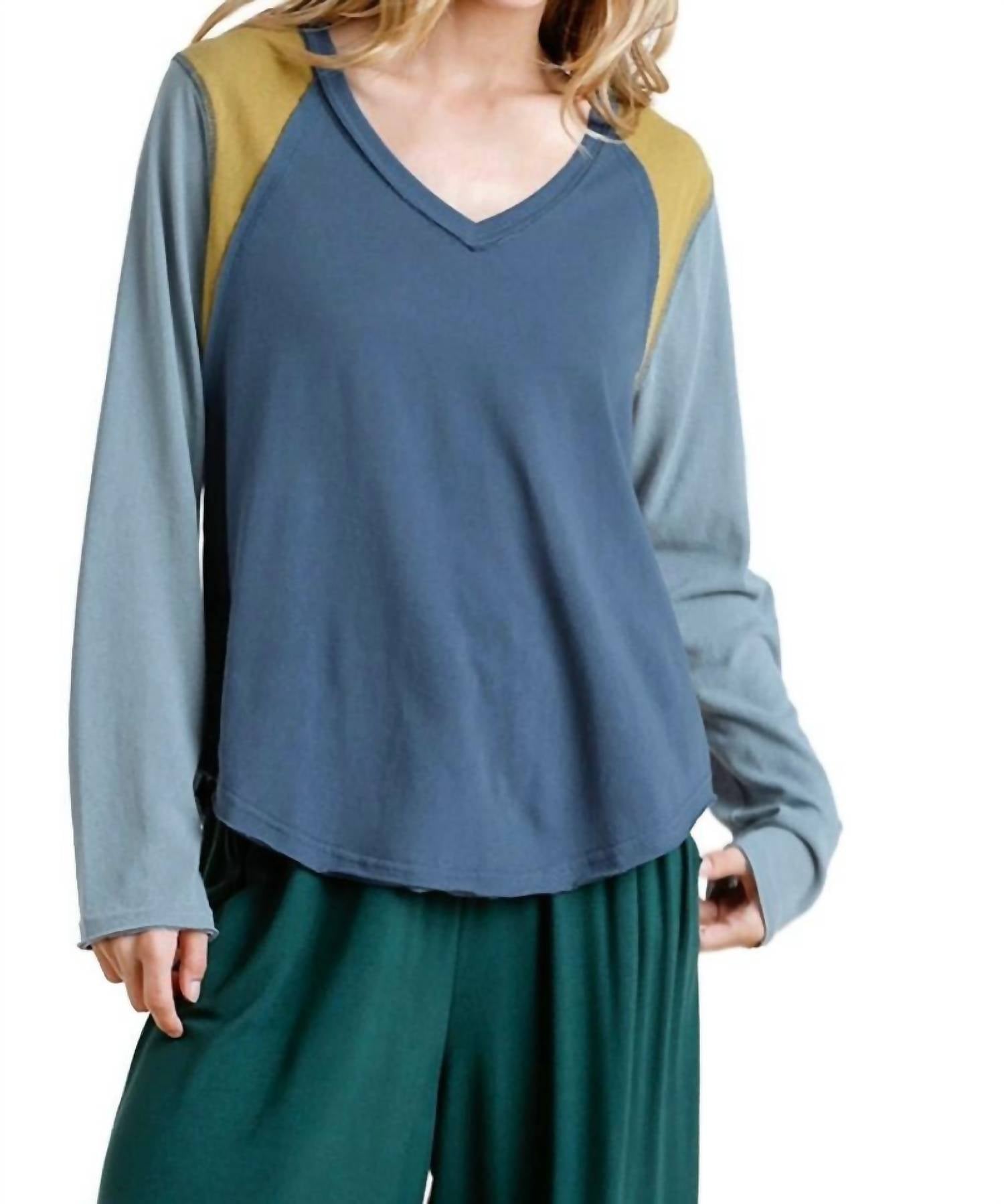 Umgee - Color Block Raw Edge Top