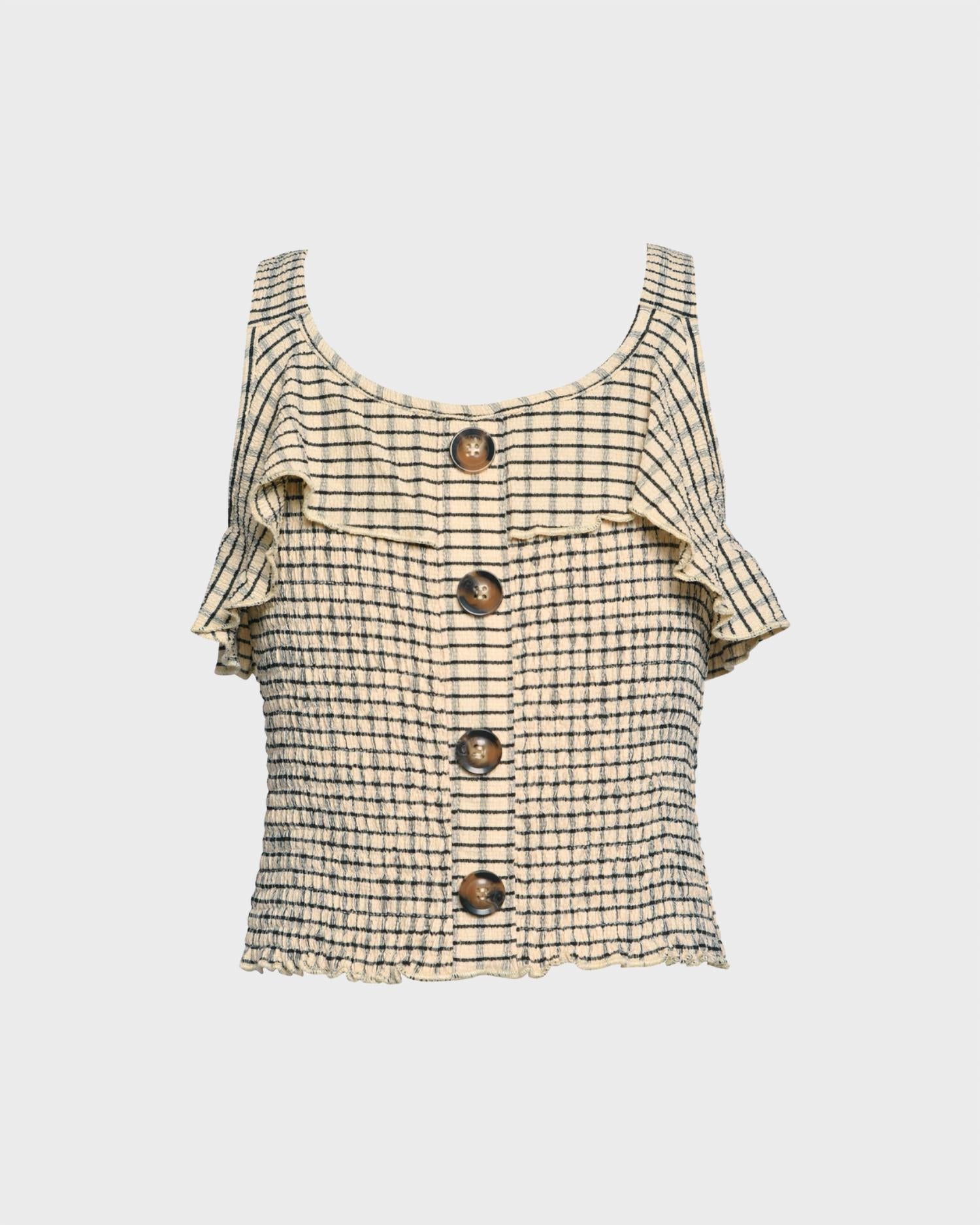 Hannah Banana - Women's Plaid Crop With Faux Button Top