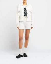 Barrie Denim Fringed Cashmere Cotton Shorts in niveous - women's shorts - detail view