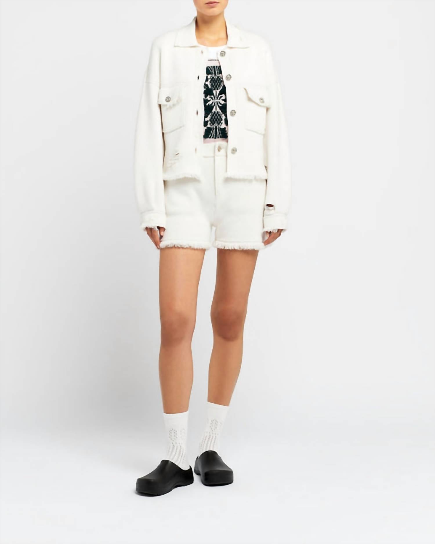 Barrie Denim Fringed Cashmere Cotton Shorts in niveous - women's shorts - detail view