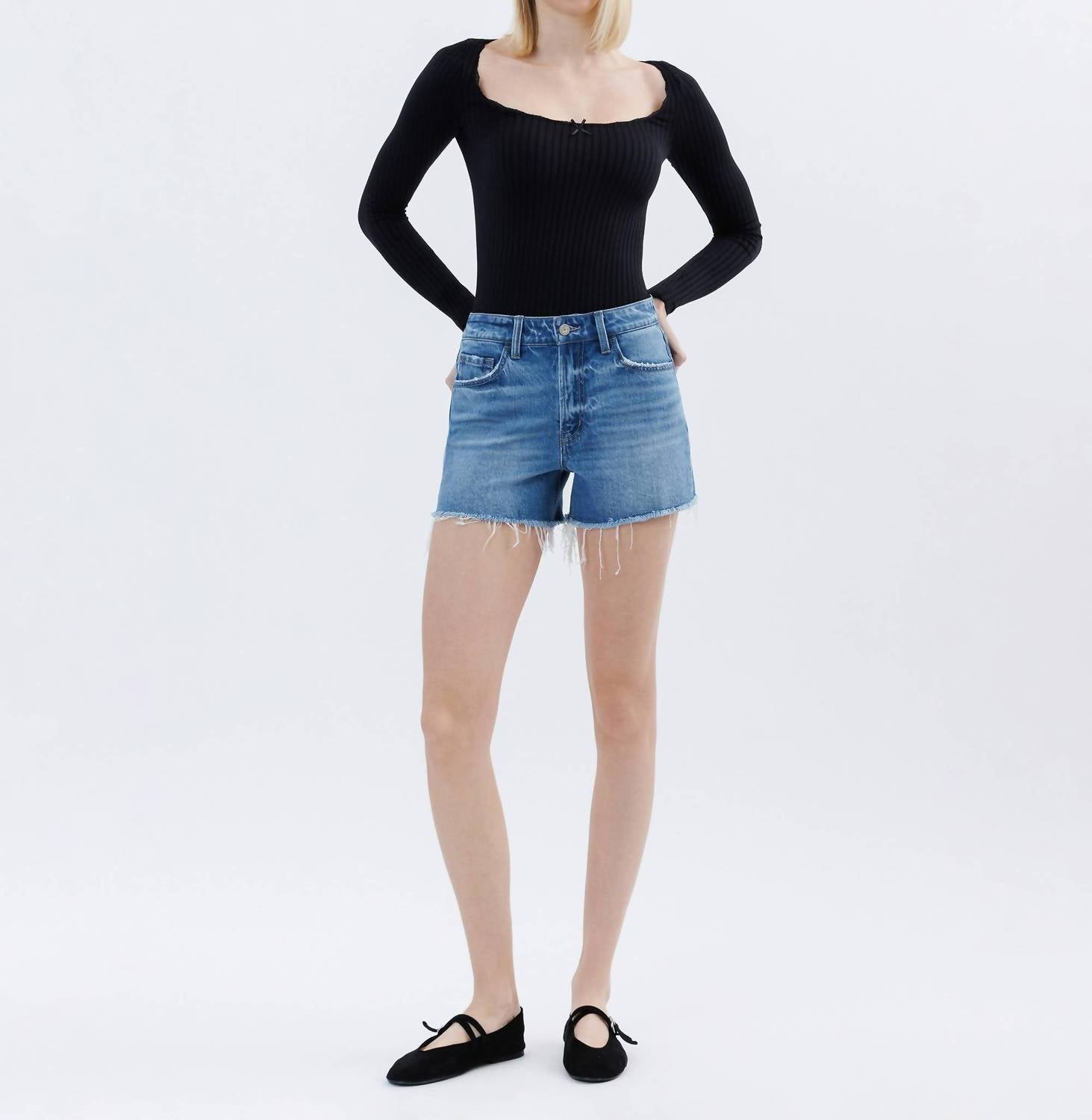 Vervet By Flying Monkey - Rebecca Raw Hem Denim Shorts