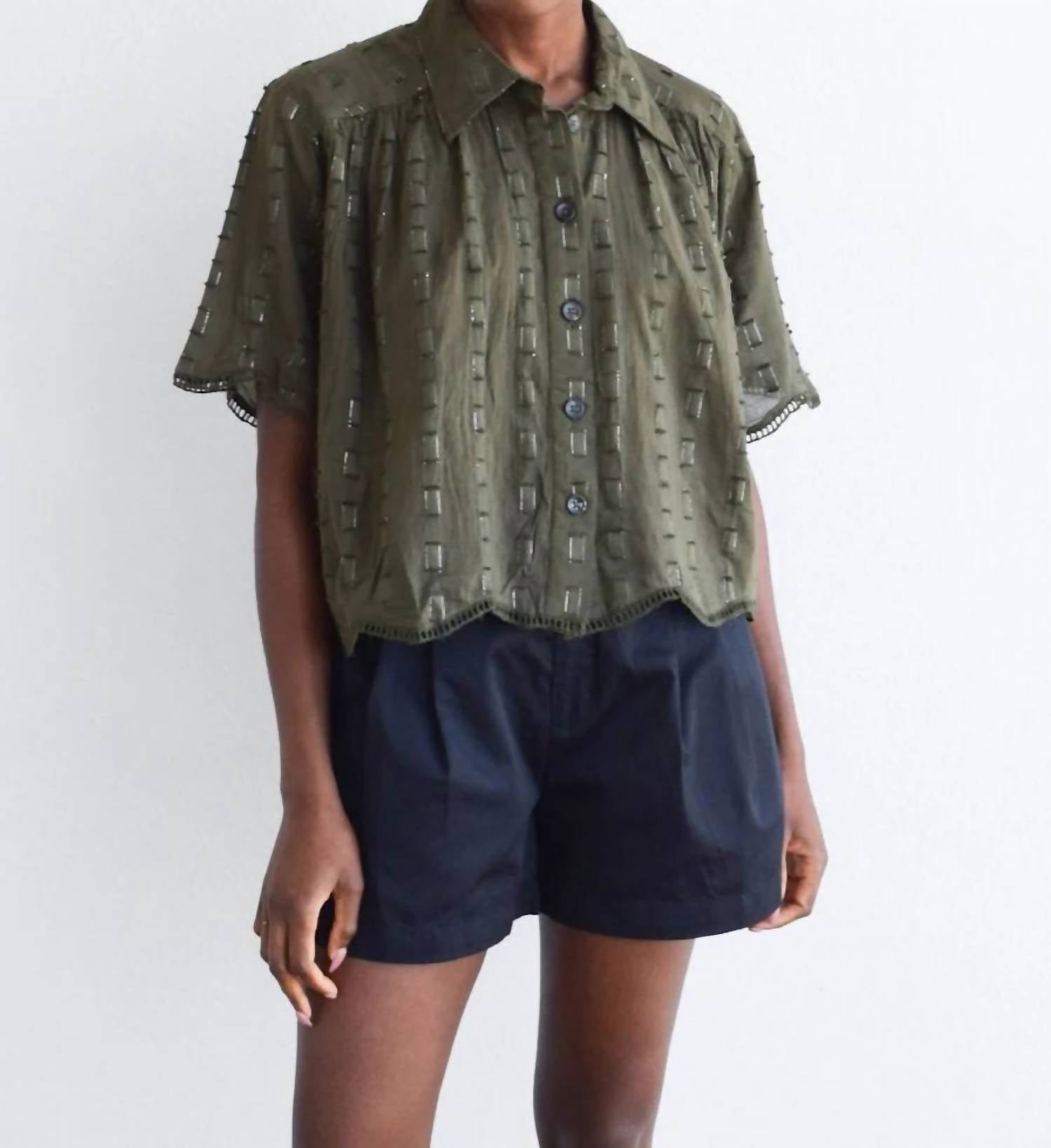 Never a Wallflower Megan Top in olive geo - women's blouse