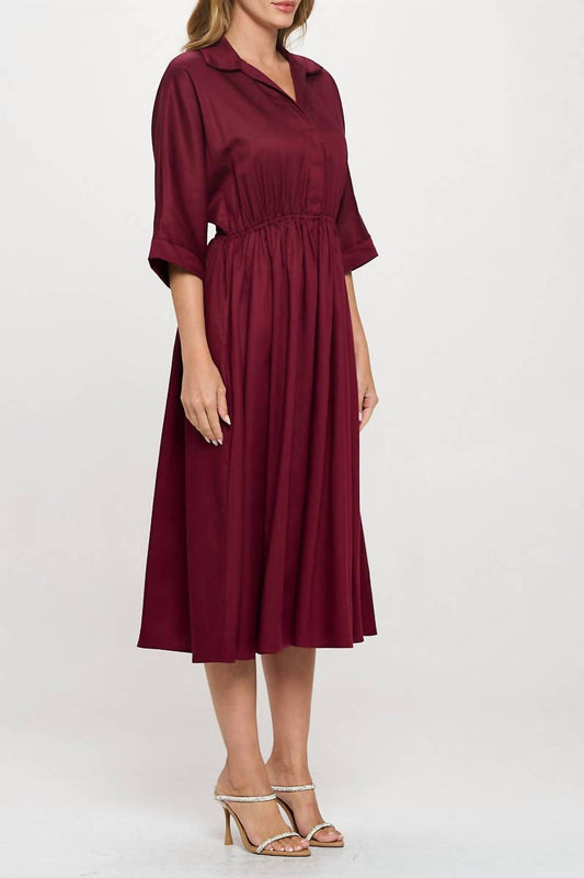Reneec. - Collared V Neck Midi Dress With Pockets