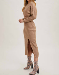 Bluivy - One Shoulder Off Side Slit Midi Knit Sweater Dress