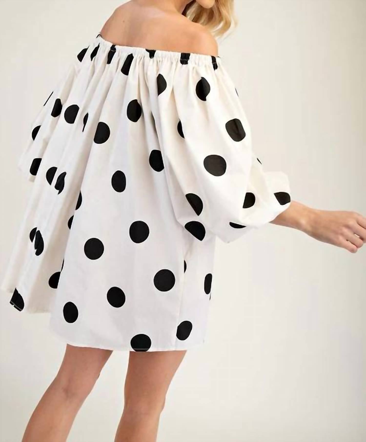 Glam - Off Shoulder Polka Dot Mini Dress