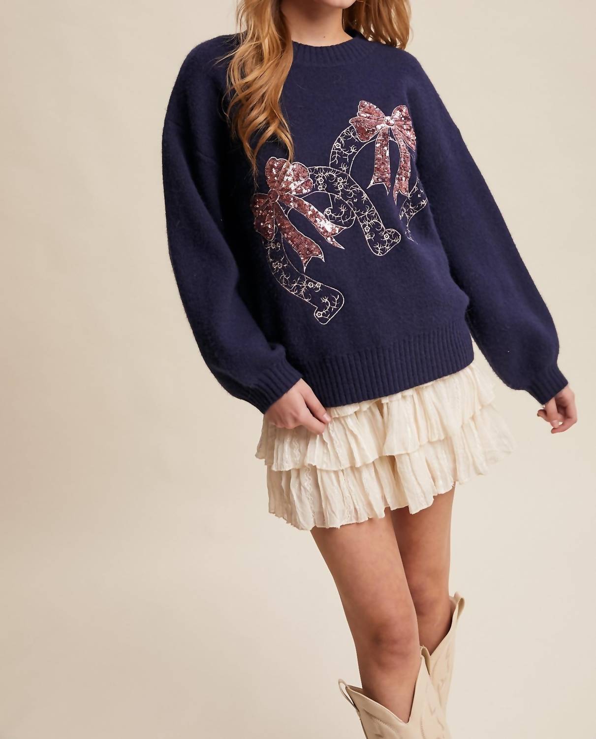 Listicle Horseshoes And Sequins Sweater in dark blue - women's sweater - view 6