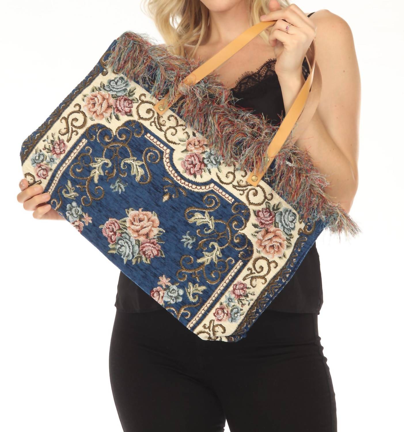 Jijou Capri - Women's Tapestry Leather Double Handle Handbag