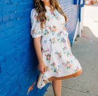 Jade - Floral Eyelet Ruffle Neck Hem Dress