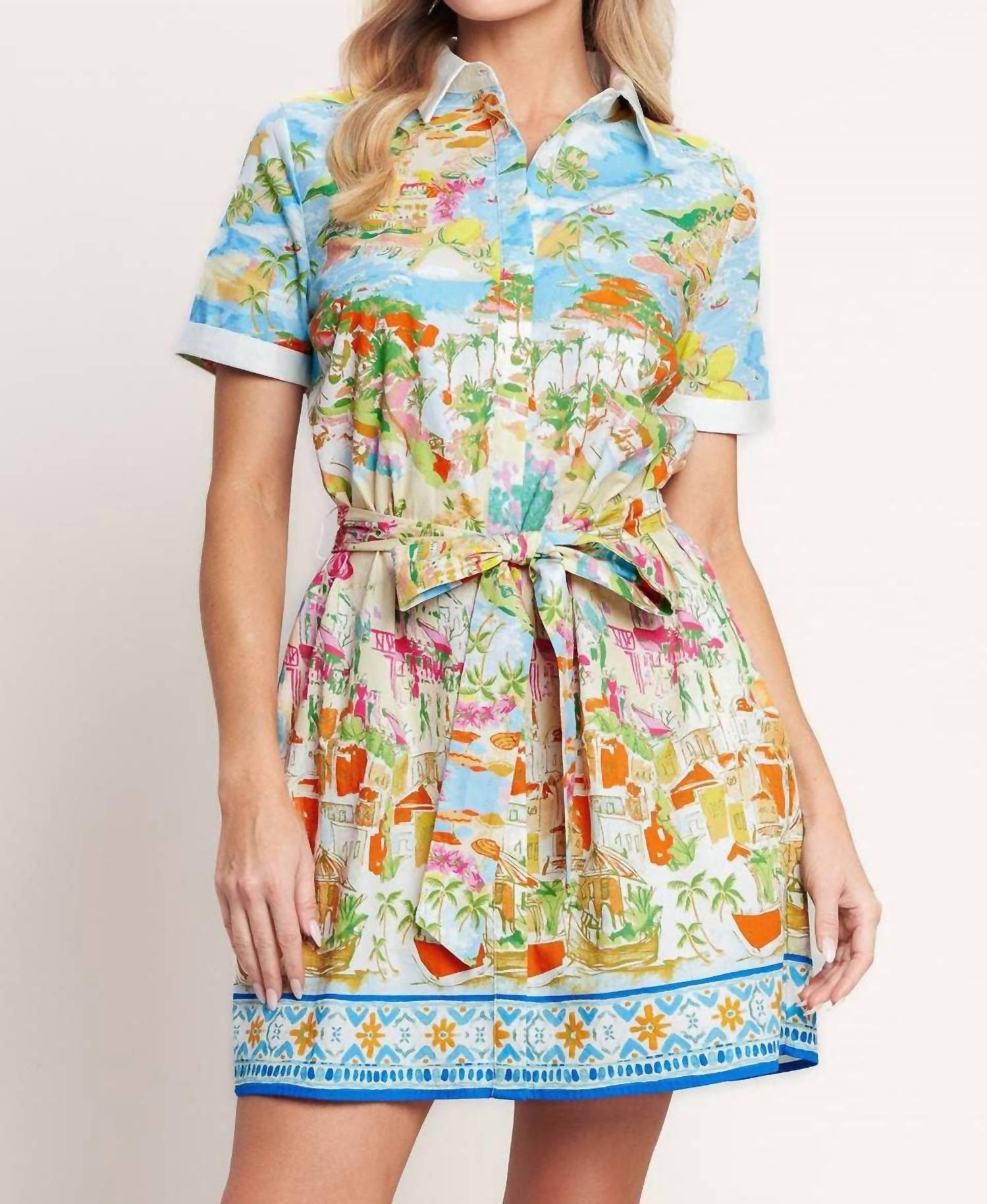FLYING TOMATO Riviera Postcard Dress in multi - women's dress