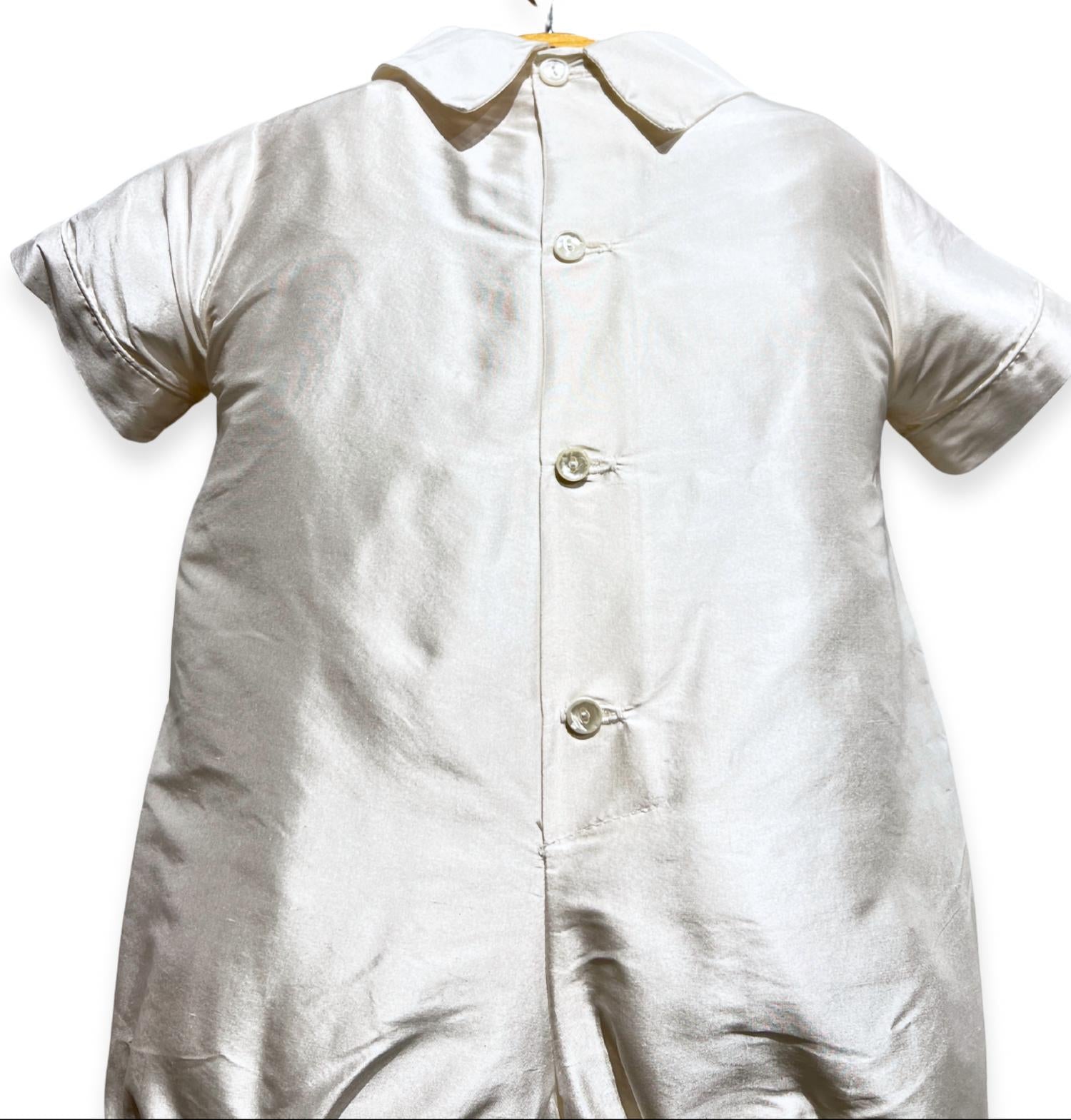 L'Pety Canar - Boy's Knickers Short Sleeve Romper With Champagne Piping