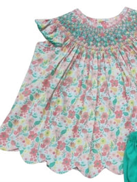 Whimsy Bay Kids Girl's Lady Lou Smocked Bloomer Set in green - item - detail view