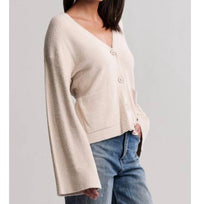 BAREFOOT DREAMS Cozychic Lite Wide Sleeve Button Front Cardigan in stone - women's cardigan - detail view
