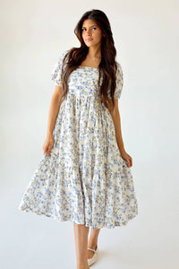 Hem & Thread - Fioretta Floral Cotton Midi Dress With Bubble Sleeves