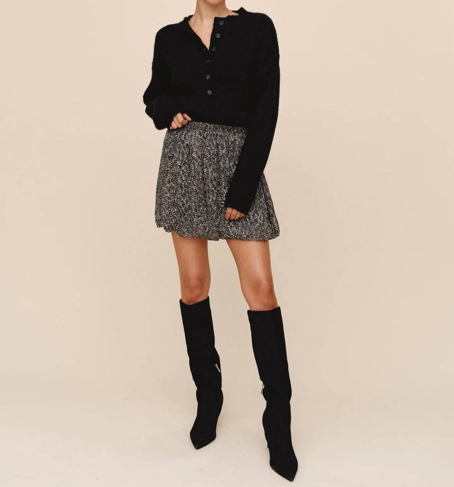 Bella Dahl Soft Bubble Skirt in silver leopard - women's skirt - alternate view