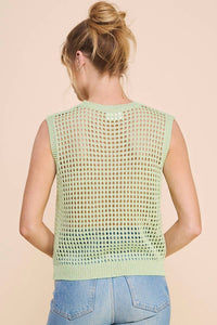 Allie Rose - Open Weave Foil Knit Crochet Tank Top