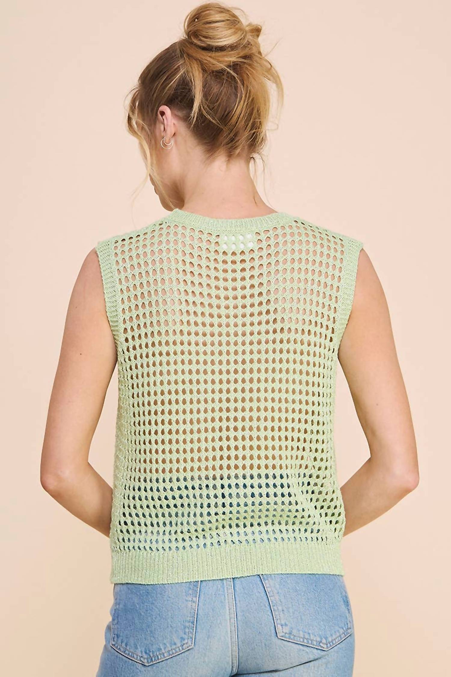 Allie Rose - Open Weave Foil Knit Crochet Tank Top