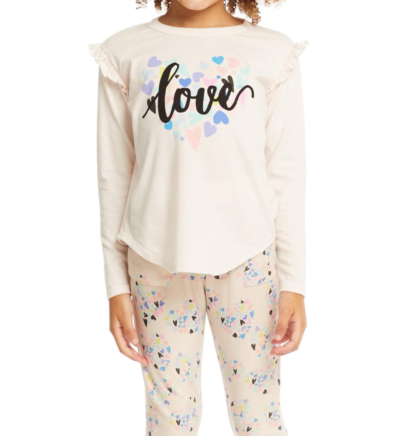 Chaser - Girls Ruffled Love Long Sleeve Tee