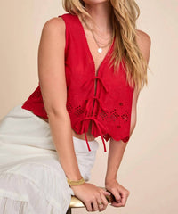 Jade By Jane - Eyelet Embroidered Tie-front Top