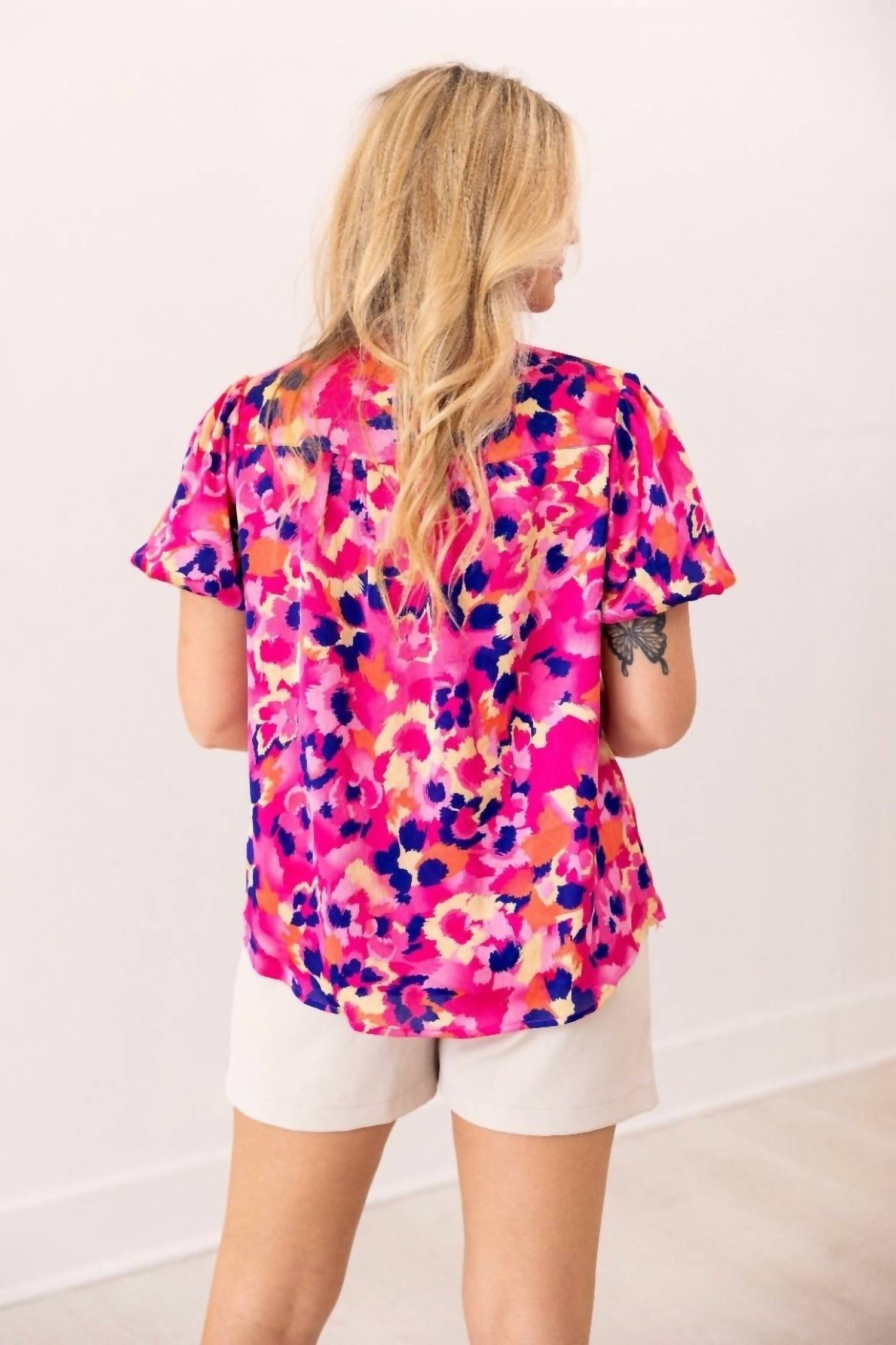 Grace + Emma - Button-up Short Sleeve Blouse