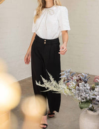 Voy - Rhinestone Bow Shape Floral Jacquard Top