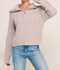 ALLIE ROSE Soft Plush Half Zip Sweater in almond - women's sweater