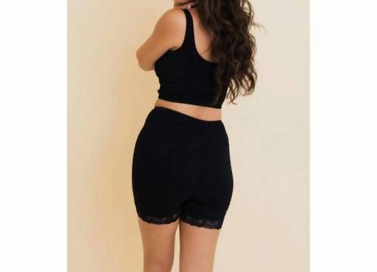 Leto - Smocked Lace Trim Lounge Shorts