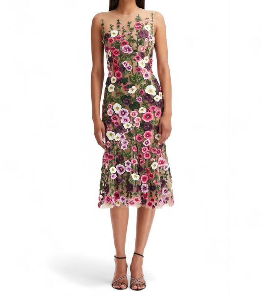 Oscar De La Renta - ILLUSION NECK HOLLYHOCKS THREADWORK TULLE DRESS