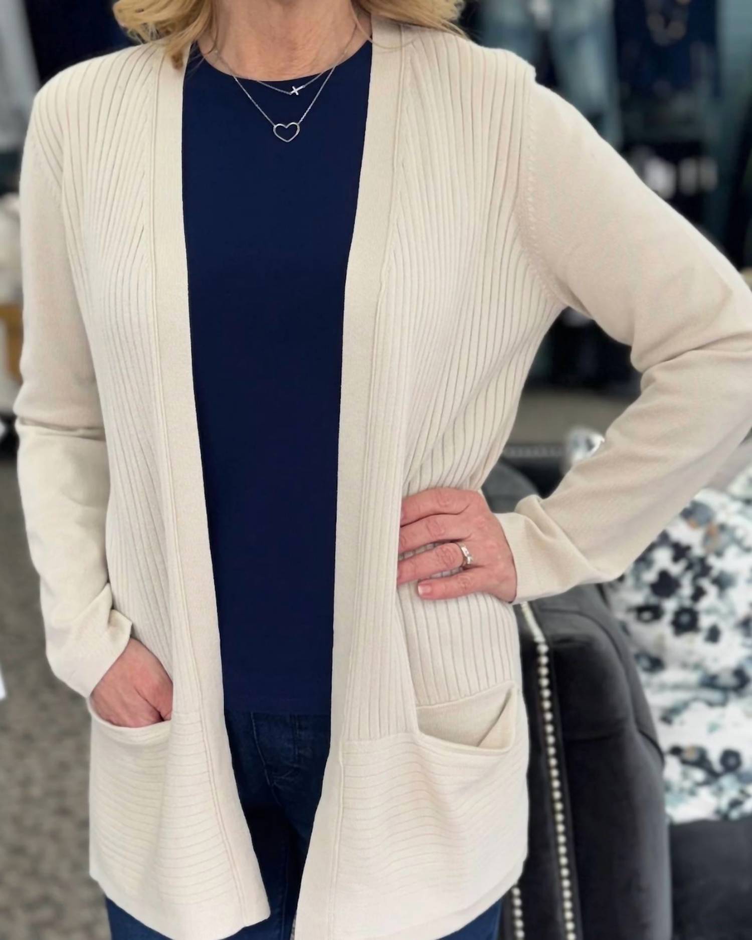 Dagne Dover Light Weight Cardigan in cream - women's cardigan - detail view