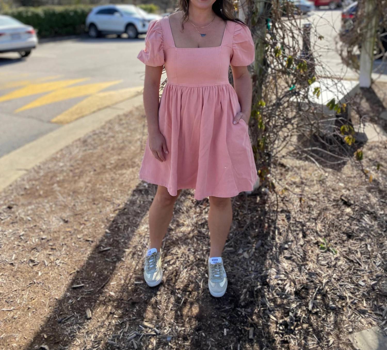Mittoshop - Washed Denim Puff Sleeve Babydoll Dress