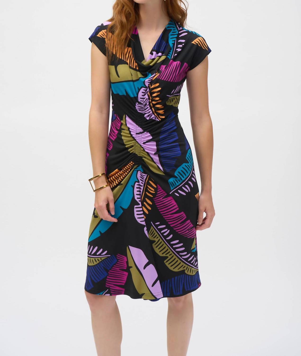 Joseph Ribkoff - Tropical Print Shirred Sheath Dress