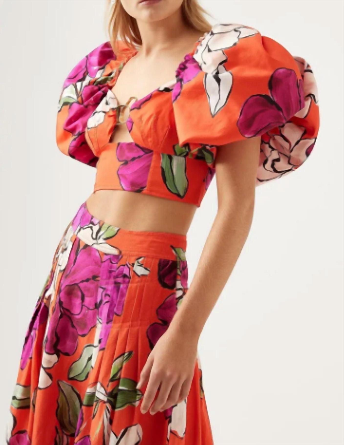 Aje. MARCEL PUFF SLEEVE TOP in orange - women's shirt - detail view