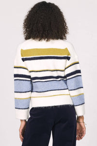 Another Love Stripe Cardy Style Sweater in gold multi stripe - women's cardigan - detail view