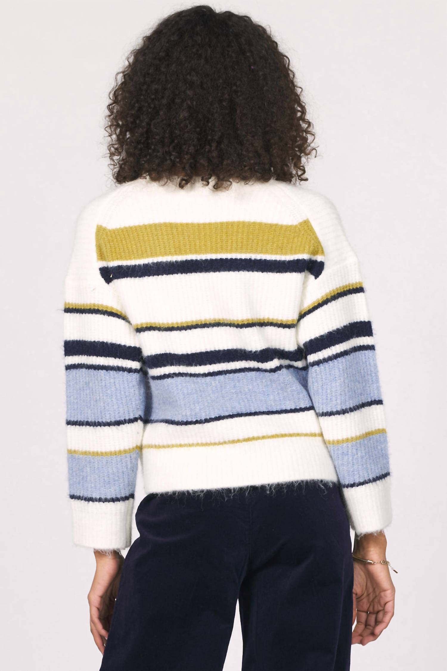 Another Love Stripe Cardy Style Sweater in gold multi stripe - women's cardigan - detail view