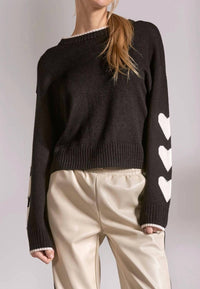 ELAN Hearts Sweater Top in black - women's sweater
