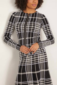 Brandon Maxwell Greer Zip Front Knit Cardigan in black plaid - women's cardigan