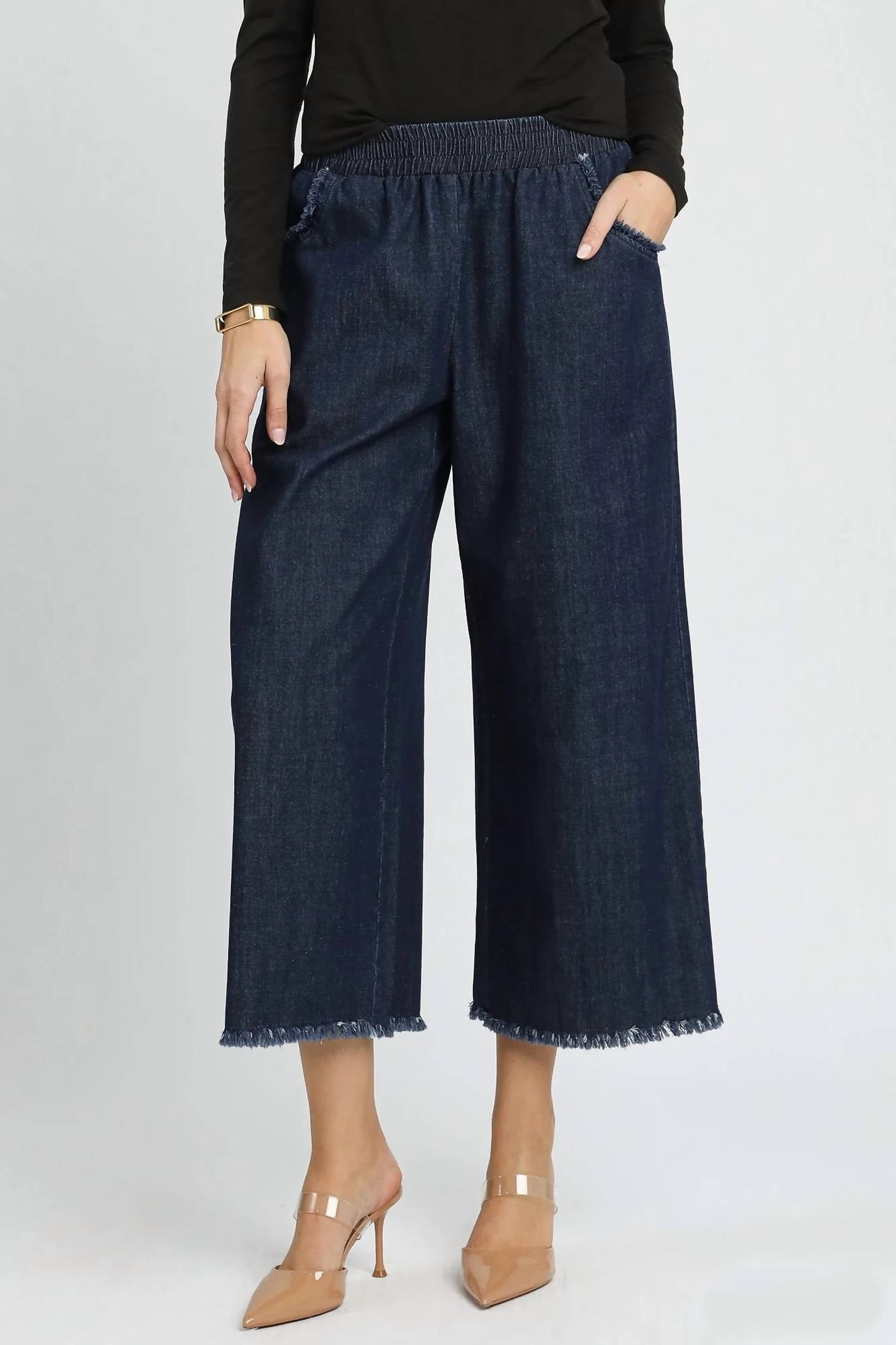 Umgee - Fringe Hem Wide Leg Pants