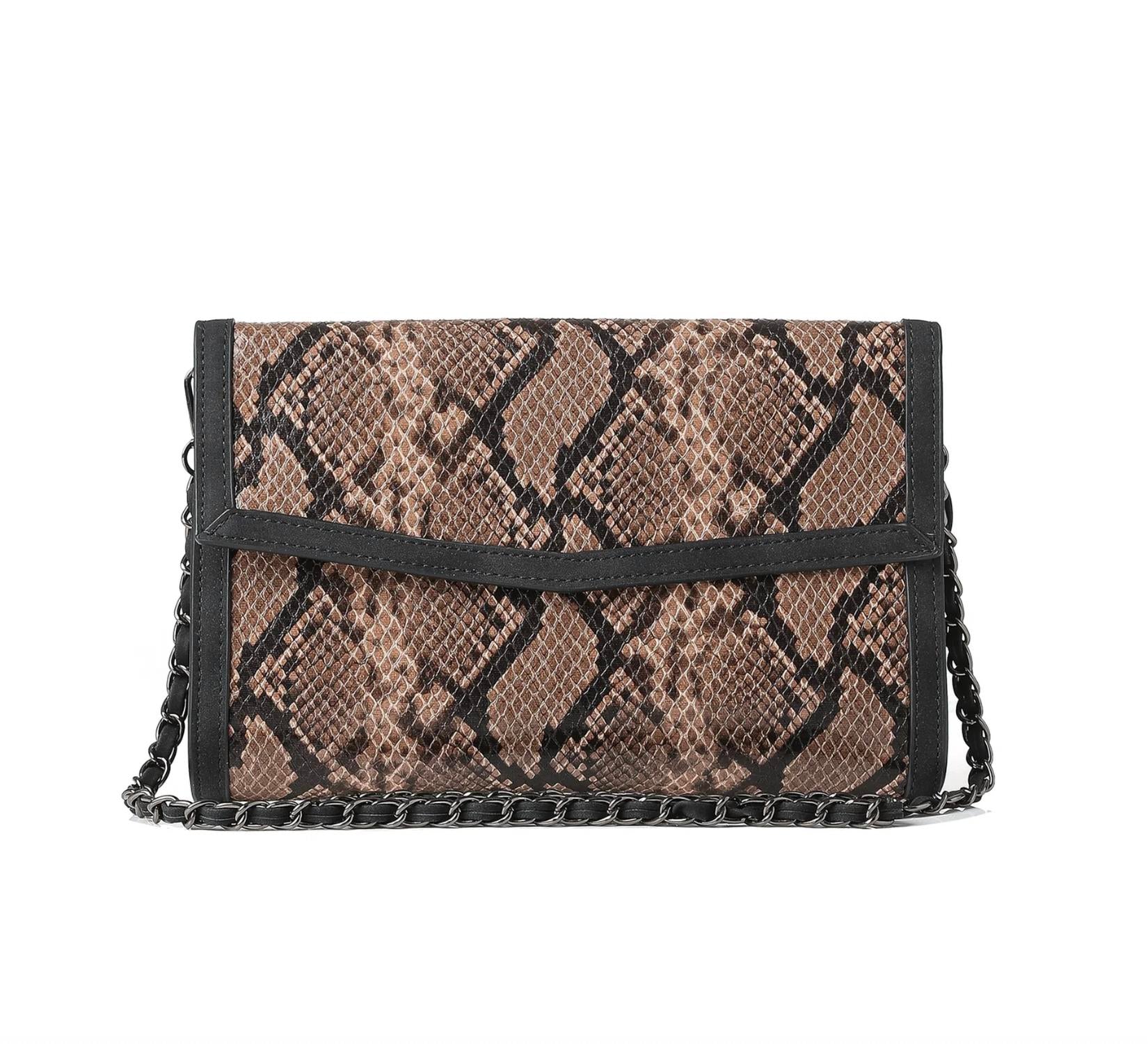HAUTE SHORE Women's Beth Python Clutch Bag in brown python - women's bag