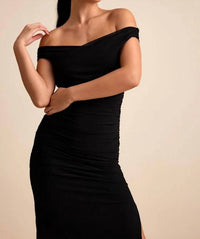 Lulus - Women's Scotia Mesh Ruched Off-the-shoulder Maxi Dress